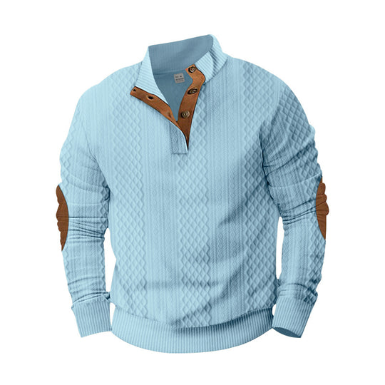 Herren nan texturierter Halbzip-Pullover im Troyer-Stil mit Kontrastbesatz und Leder-Ellbogenpatches Shop Nory