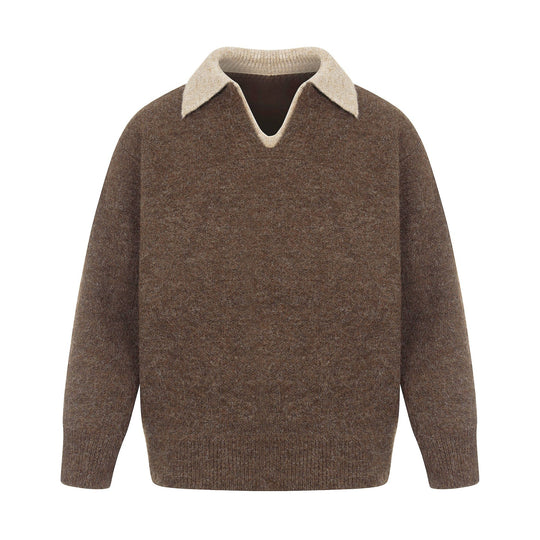 Damen Oversize Wollmix-Pullover mit kontrastpolokragen und V‑Ausschnitt Shop Nory