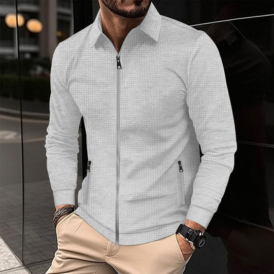 Herren nan strukturiertes Slim-Fit Zip-Überhemd mit Hemdkragen Shop Nory