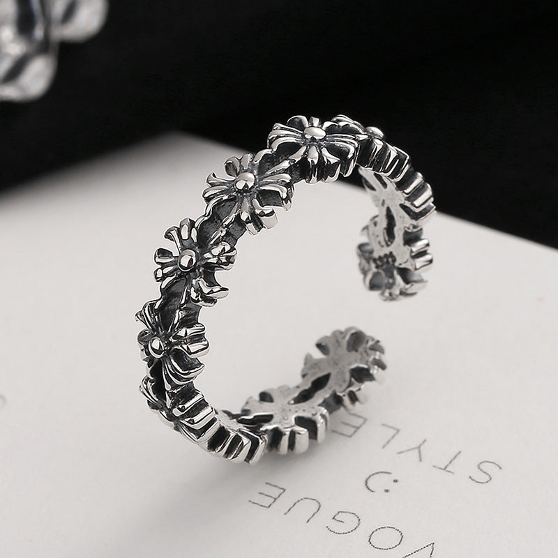 Damen Offener Ring mit floralem Design aus hochwertigem Edelstahl Shop Nory