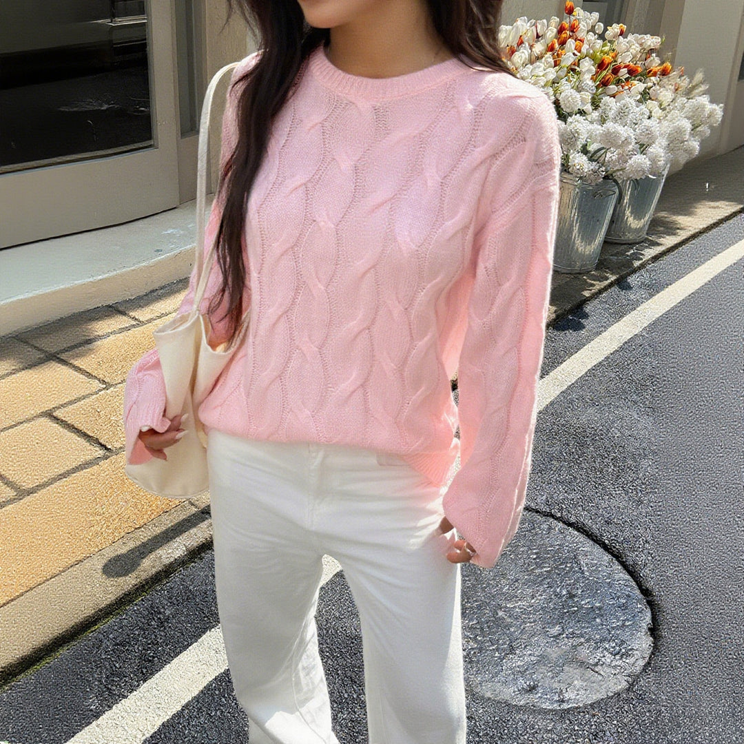 Damen nan oversized Zopfstrickpullover mit Rundhalsausschnitt und weichem Fall Shop Nory