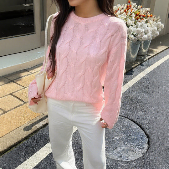 Damen nan oversized Zopfstrickpullover mit Rundhalsausschnitt und weichem Fall Shop Nory