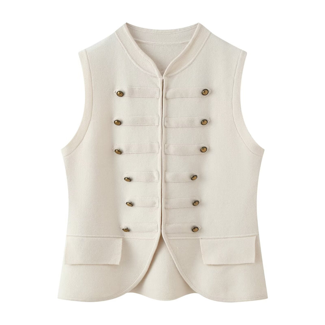 Damen Militärinspirierte Bouclé‑Weste mit Stehkragen und Zierknöpfen Shop Nory