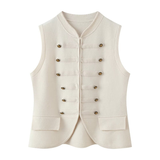 Damen Militärinspirierte Bouclé‑Weste mit Stehkragen und Zierknöpfen Shop Nory