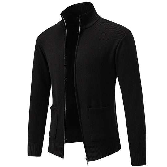 Herren feinstrukturierter Reißverschluss-Strickcardigan mit Stehkragen und aufgesetzten Taschen Shop Nory