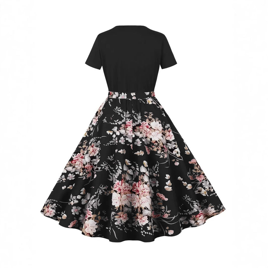 Damen Elegantes Spitzen-Kleid mit kontrastierendem Oberteil und fließendem Rock
