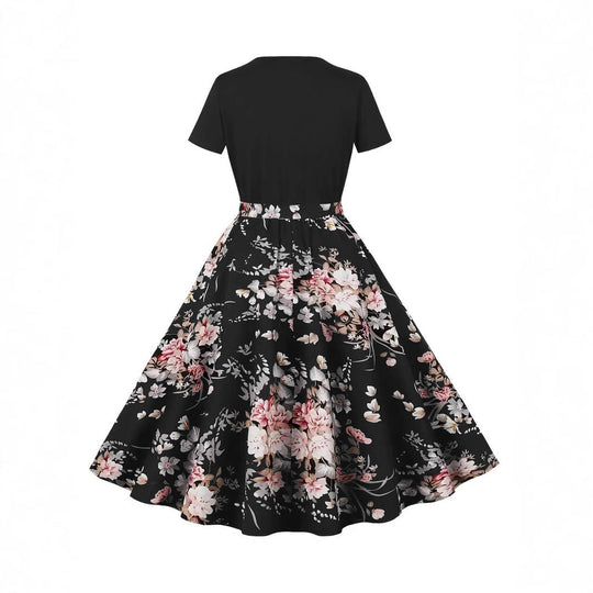 Damen Elegantes Spitzen-Kleid mit kontrastierendem Oberteil und fließendem Rock