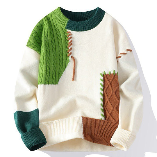 Unisex strukturierter Oversize-Strickpullover mit Zopfmuster und dekorativer Steppnaht Shop Nory