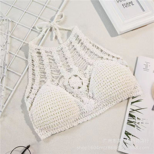 Damen gehäkeltes Bikinioberteil mit bunten Quasten
