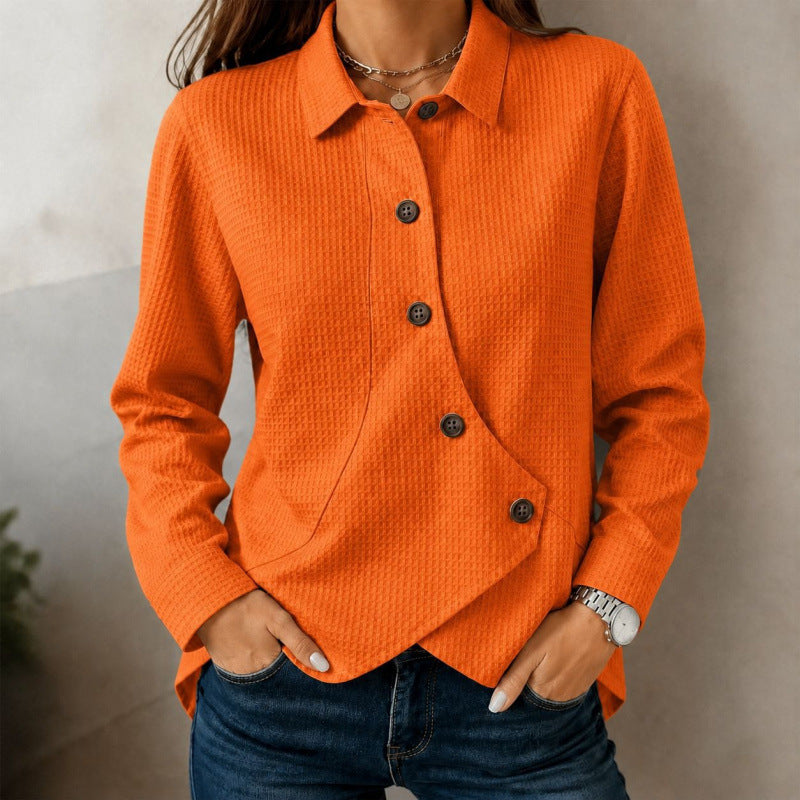 Damen strukturierte Waffel-Hemdjacke mit asymmetrischer Knopfleiste und Eingrifftasche Shop Nory