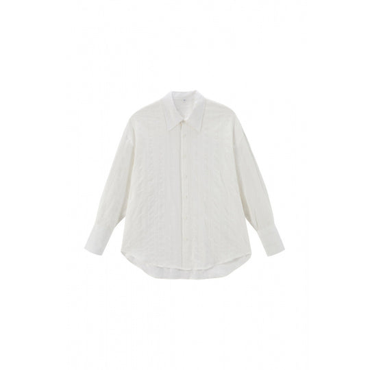 Unisex Oversize Leinenmix‑Hemd mit Strukturstreifen, Kentkragen und gerundetem Saum Shop Nory