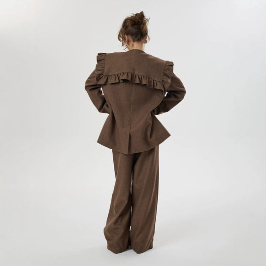 Damen Zweiteiliges Oversize-Blazer-und-Hose-Set mit Volant-Schulter und hoher Bundfalte Shop Nory