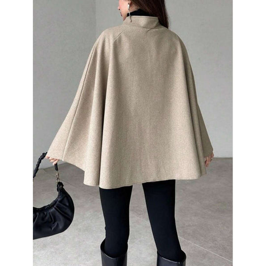 Damen Cape-Mantel mit Stehkragen, fließender A-Linie und verdeckter Knopfleiste Shop Nory