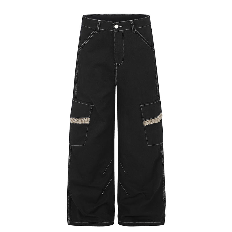 Damen Weite Cargo-Hose mit hoher Taille, großen Klappentaschen und Fellbesatz Shop Nory