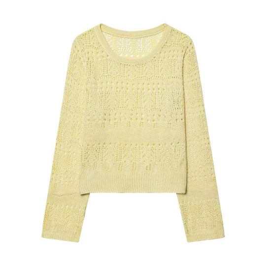 Damen Leichter Ajourstrick-Pullover mit Rundhalsausschnitt und Boxy-Cropped-Schnitt Shop Nory