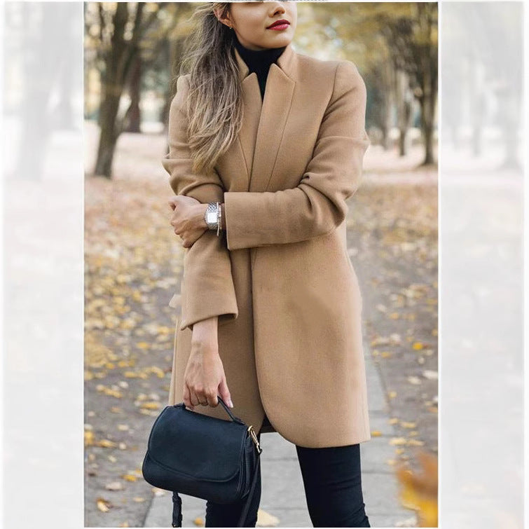 Damen nan taillierter Wollmantel mit Stehkragen und verdeckter Knopfleiste Shop Nory