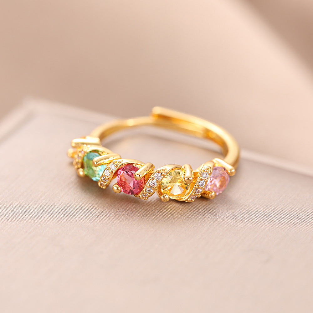Damen Glänzender Ring mit bunten Zirkonia-Steinen Shop Nory