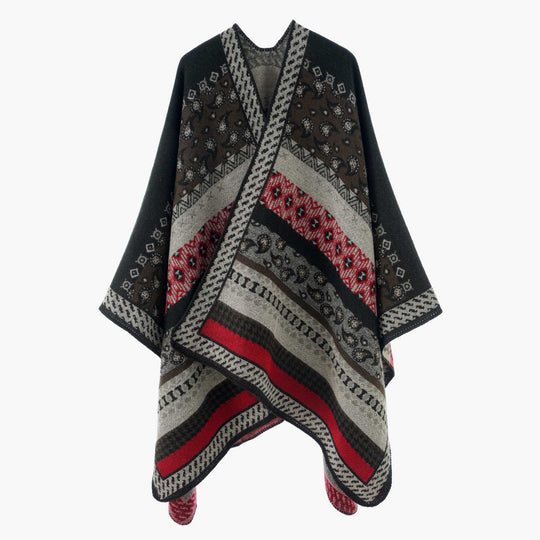 Damen Strickcape im Paisley‑Jacquard mit asymmetrischem Saum Shop Nory