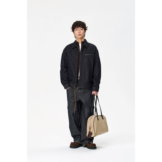 Herren Locker geschnittene Denim-Worker-Jacke mit verdecktem Reißverschluss und schräger Brusttasche Shop Nory