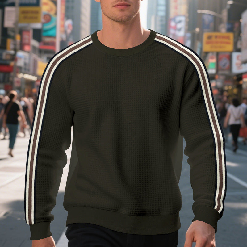 Herren Waffelstrick-Pullover mit kontrastierenden Ärmelstreifen und Rundhalsausschnitt Shop Nory