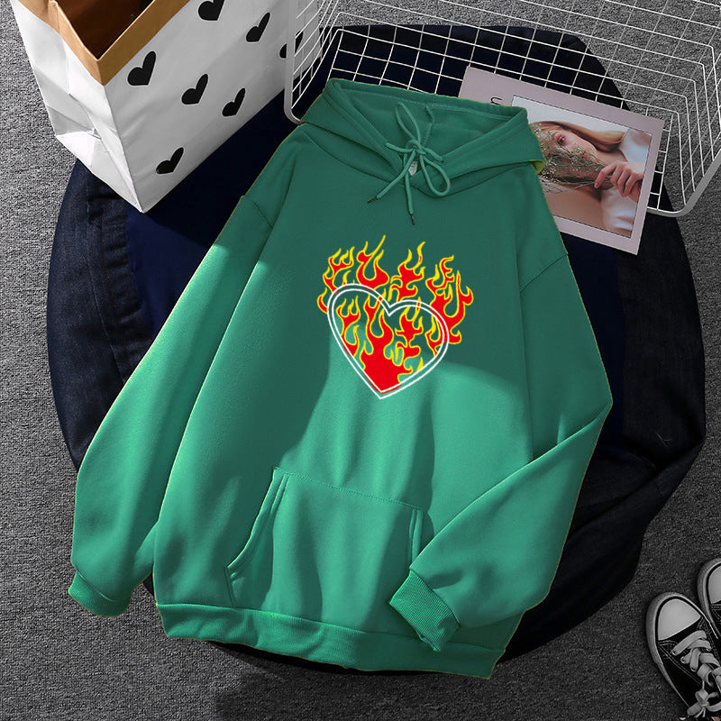 Damen nan leichter Oversize Kapuzenpullover mit Herz‑EKG‑Motiv, langen Kordeln und elastischem Bund Shop Nory