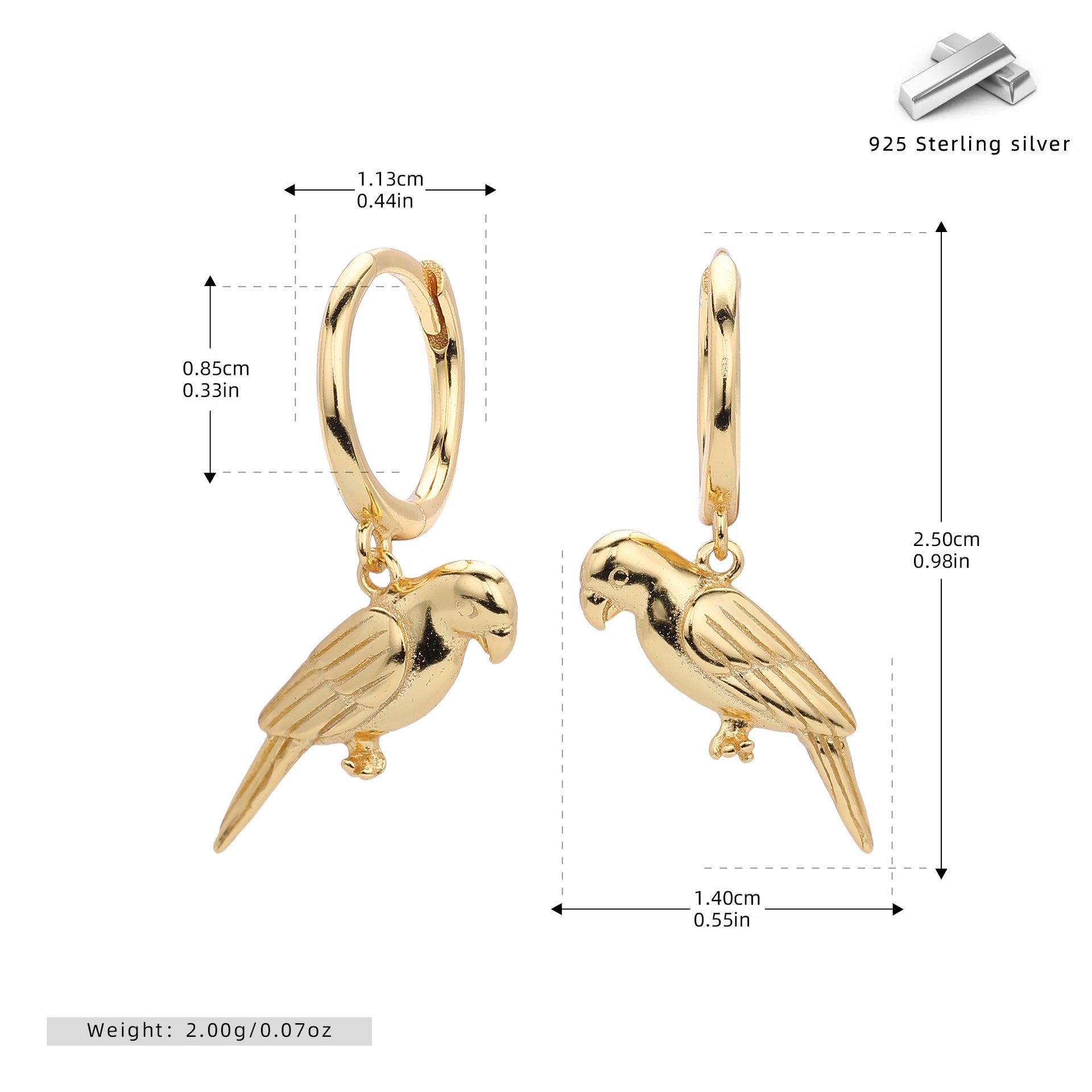 Damen Ohrhänger im eleganten Papagei-Design aus hochwertigem 925 Sterling Silber Shop Nory