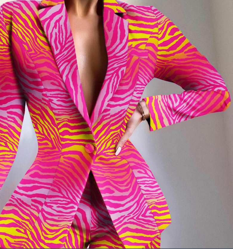 Damen taillierter Zebra-Muster-Longblazer mit betonter Taille und Single-Button Shop Nory
