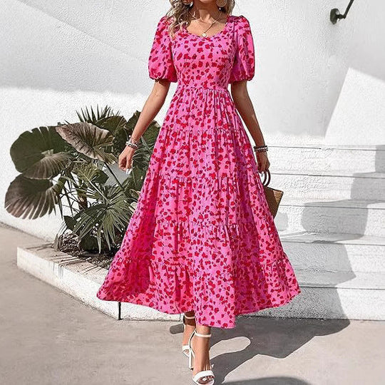 Damen Maxi-Kleid mit floralem Design und voluminösem Rock