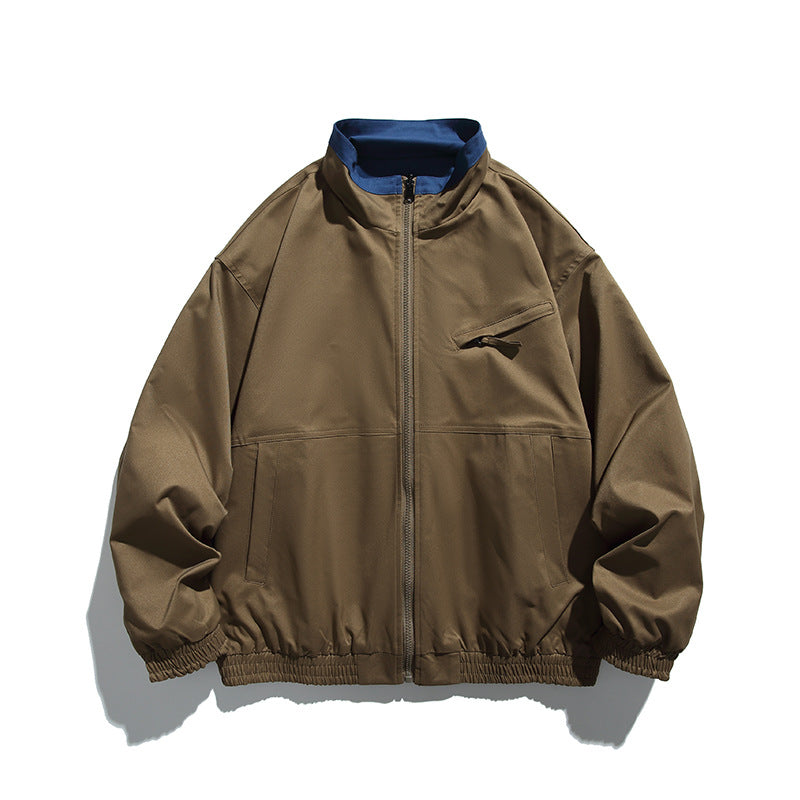Unisex Boxy‑Übergangsjacke aus technischem Baumwollmix mit Stehkragen, Frontreißverschluss und verdeckter Brustklappe Shop Nory