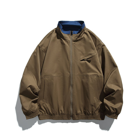 Unisex Boxy‑Übergangsjacke aus technischem Baumwollmix mit Stehkragen, Frontreißverschluss und verdeckter Brustklappe Shop Nory