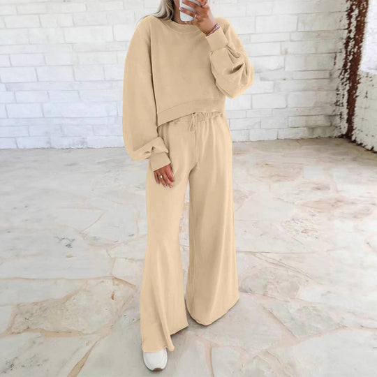 Damen Kurzpullover- und Palazzohose Lounge-Set mit Ballonärmeln Shop Nory