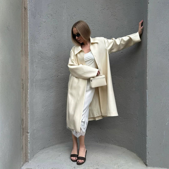 Damen Leichter Satin‑Optik Longcoat mit kastiger Oversize‑Silhouette Shop Nory