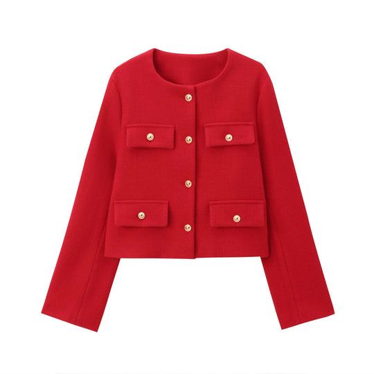Damen Modische Kurze Jacke mit Pattentaschen