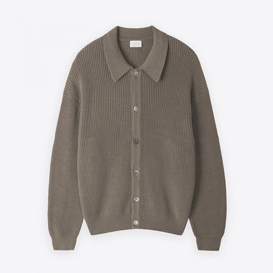 Unisex Grobgerippte Strickjacke mit Hemdkragen und durchgehender Knopfleiste Shop Nory