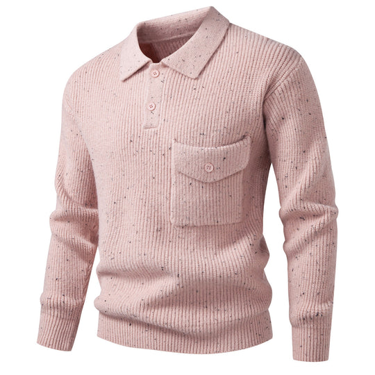 Herren Polokragen-Pullover aus Rippenstrick mit aufgesetzter Brusttasche Shop Nory