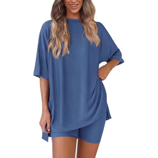 Damen lässiges Sport-T-Shirt mit Shorts im Set