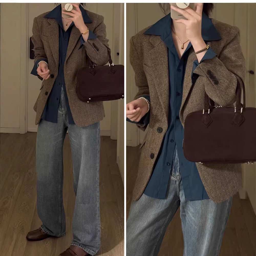 Damen Eleganter Tweed Blazer Shop Nory