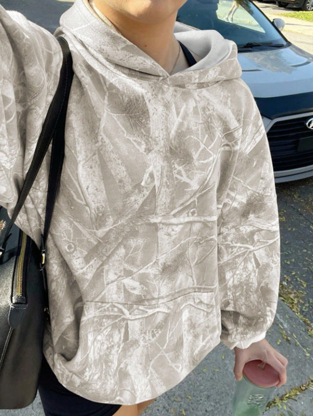 Damen Oversize Kapuzenpullover mit Naturmuster und Kängurutasche Shop Nory