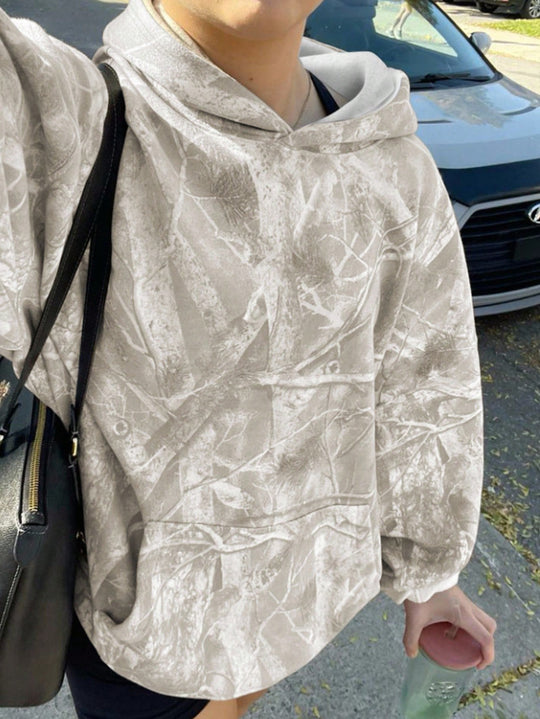 Damen Oversize Kapuzenpullover mit Naturmuster und Kängurutasche Shop Nory