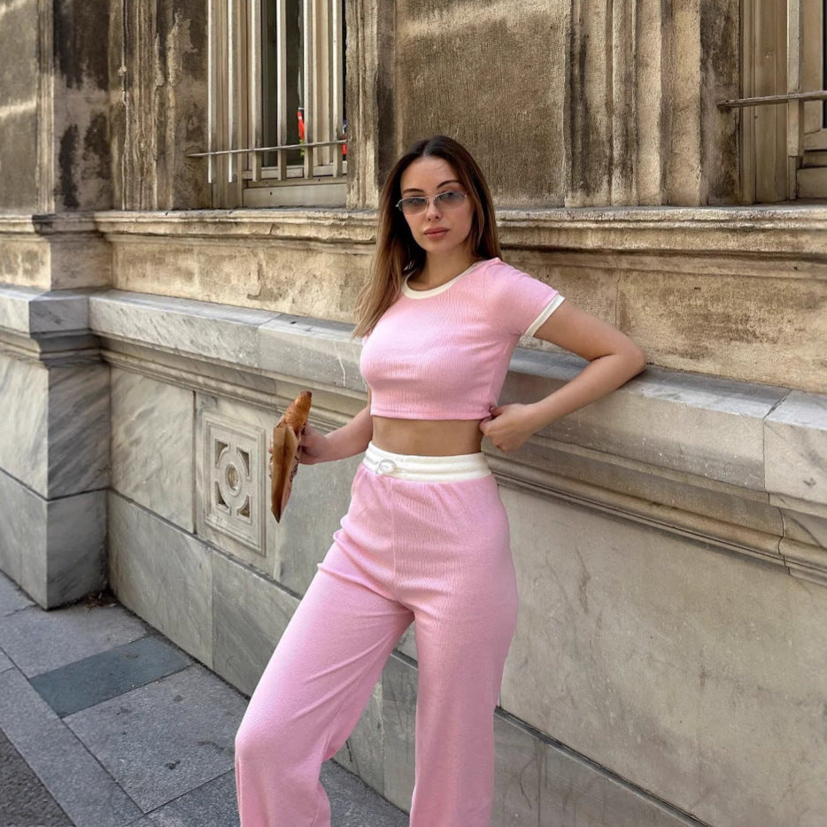 Damen lässiges Lounge-Set mit cropped Oberteil und weitem Hosenbereich Shopnory