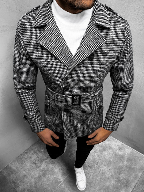 Herren Doppelreihiger Trenchcoat mit Hahnentritt‑Muster, tailliertem Schnitt und Bindegürtel Shop Nory