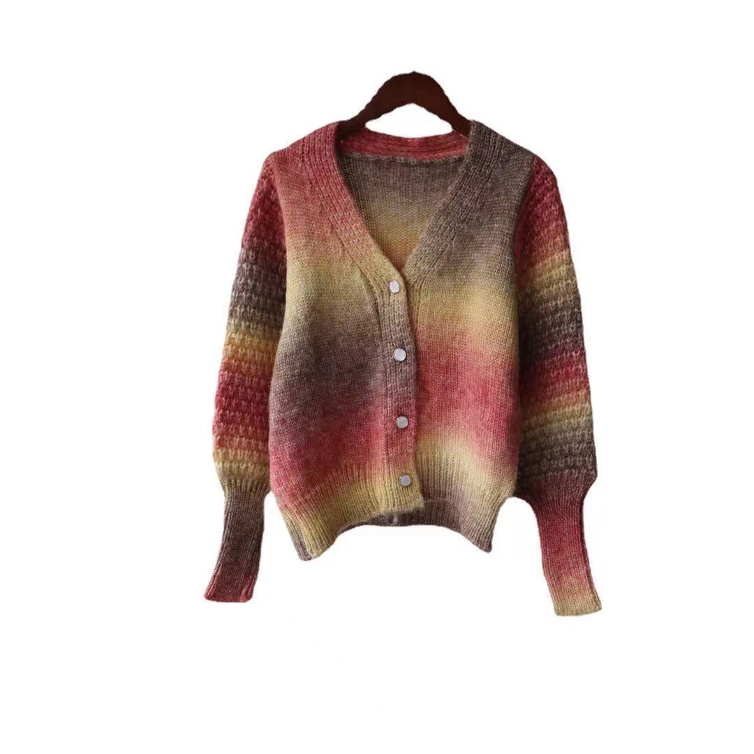 Damen Farbverlauf Strickjacke mit originellem Rippdesign