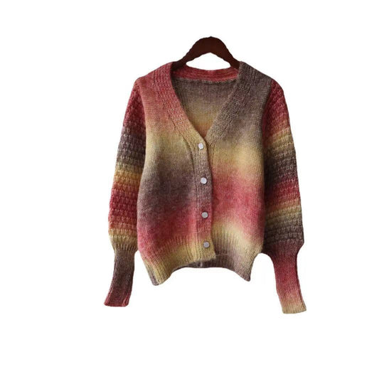 Damen Farbverlauf Strickjacke mit originellem Rippdesign