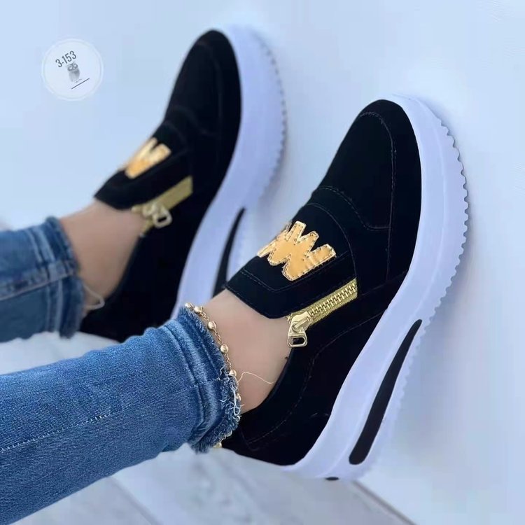Damen Plateausneaker mit seitlichem Reißverschluss, Keilsohle und Metallic-Logo Shop Nory