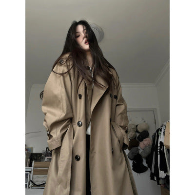 Damen Langer Kastiger Trenchmantel mit doppelreihiger Knopfleiste und übergroßem Revers Shop Nory