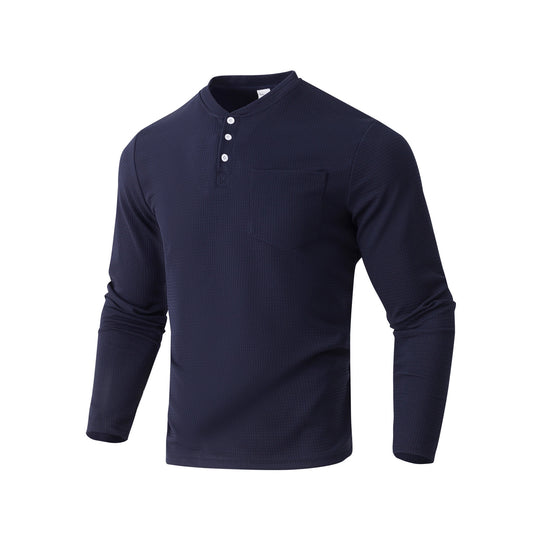 Herren Langarm Henley mit Waffelstruktur und Brusttasche thermisches Langarmshirt Shop Nory