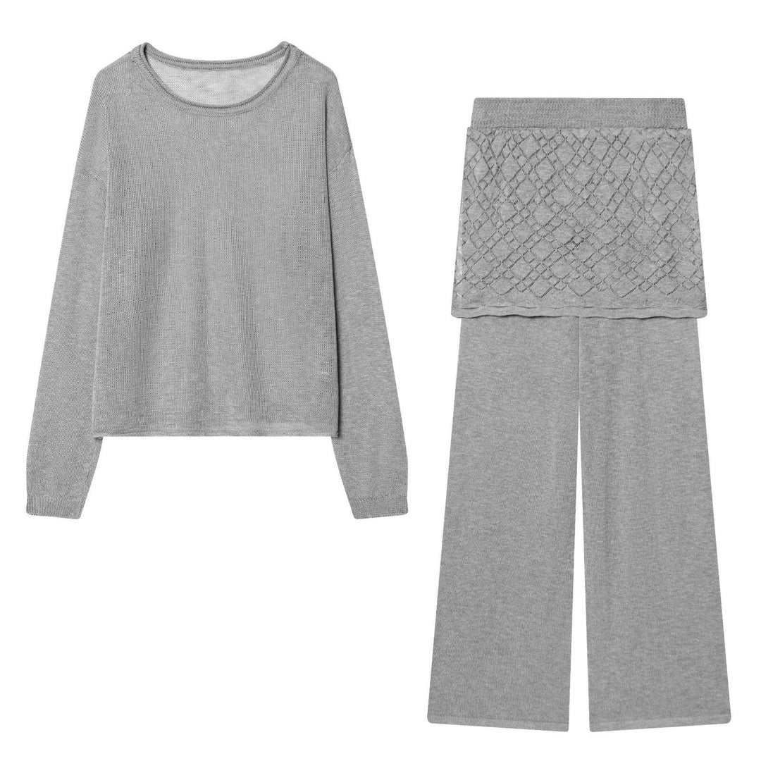 Damen Leichtes Feinstrick-Loungewear-Set mit Rundhalsausschnitt und weiter Palazzo-Hose Shop Nory