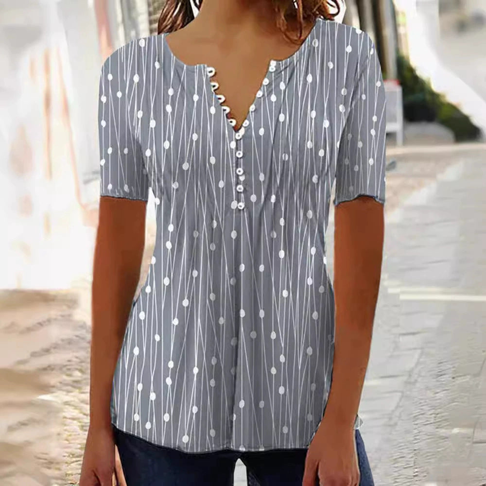 Damen Blusenshirt mit modischem Punkte-Design und eleganter Knopfleiste