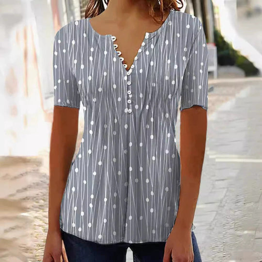 Damen Blusenshirt mit modischem Punkte-Design und eleganter Knopfleiste