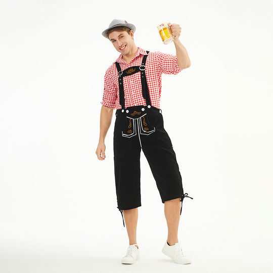 Herren nan traditionelle bayerische Trachtenlederhose knielang mit bestickten Hosenträgern Shop Nory